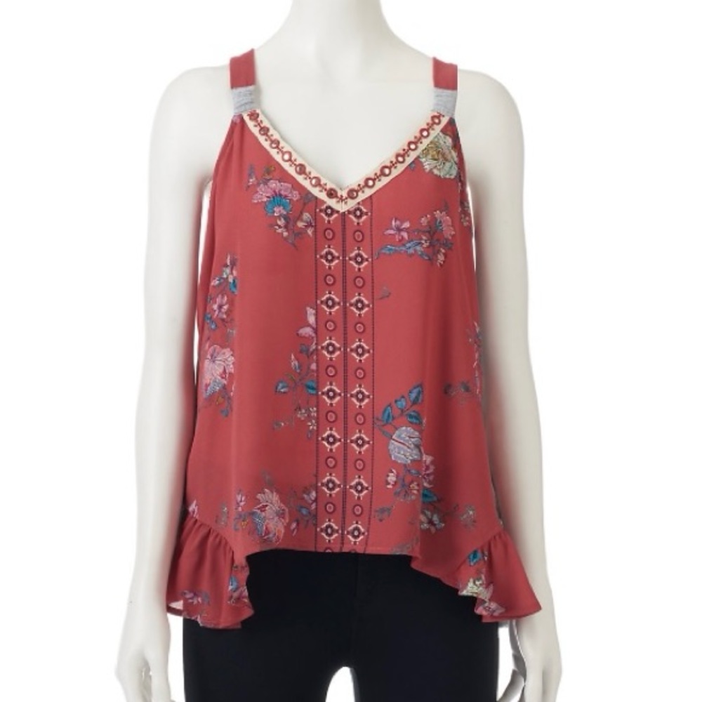 Juniors' Rewind Woven Front Swing Tank - Size L